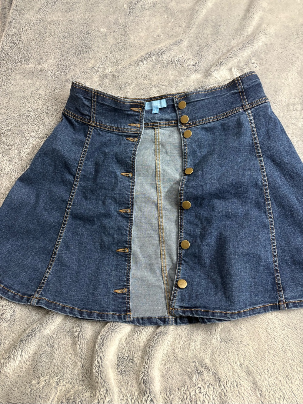 Denim Button-Front A-Line Skirt - Blue
